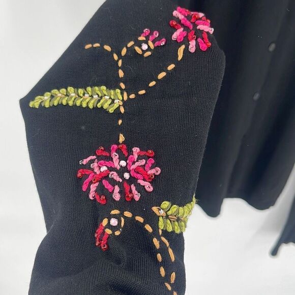 Camille La Vie Womens Embroidered Button Front Silk Blend Cardigan Black Medium - Picture 4 of 8